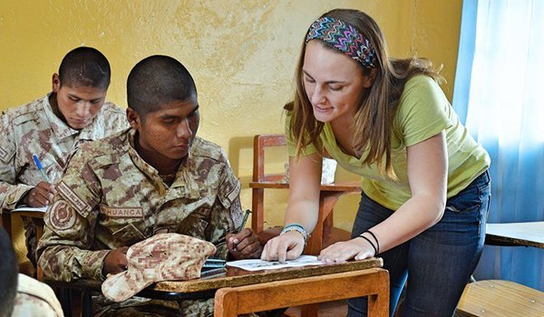 volunteer teaching about human right to army